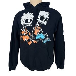 Simpsons Bart Lisa Skull Hoodie Y2K Retro Goth Cartoon Streetwear OG‎ 90s Medium